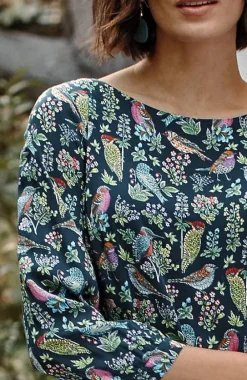 J.Jill Bird-Printed Boat-Neck Top | Jjill-Women Shirts & Blouses