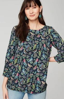J.Jill Bird-Printed Boat-Neck Top | Jjill-Women Shirts & Blouses