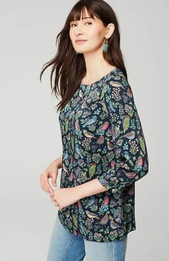 J.Jill Bird-Printed Boat-Neck Top | Jjill-Women Shirts & Blouses