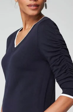 J.Jill Contrasting-Tipped V-Neck Pullover Sweater | Jjill-Women Sweaters