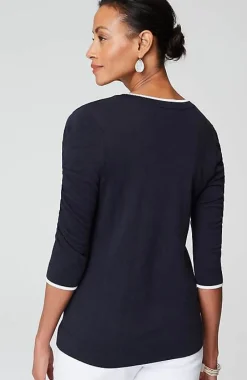 J.Jill Contrasting-Tipped V-Neck Pullover Sweater | Jjill-Women Sweaters