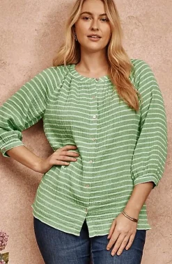 J.Jill Cotton-Gauze Striped Button-Front Top | Jjill-Women Shirts & Blouses