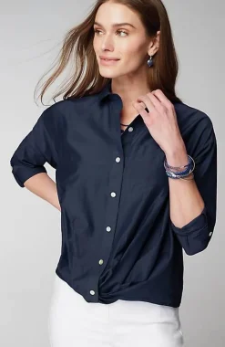 J.Jill Cotton-Silk Twist-Front Top | Jjill-Women Shirts & Blouses