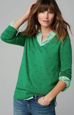 J.Jill Embroidered-Dots V-Neck Sweater | Jjill-Women Sweaters