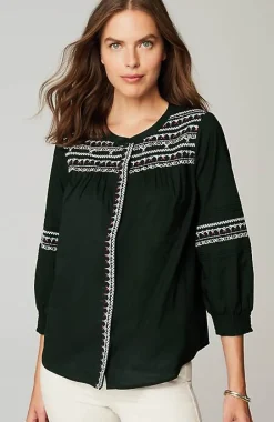 J.Jill Embroidered Smocked-Sleeve Top | Jjill-Women Shirts & Blouses