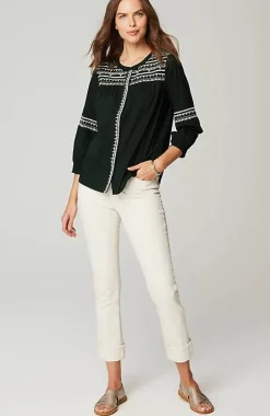 J.Jill Embroidered Smocked-Sleeve Top | Jjill-Women Shirts & Blouses