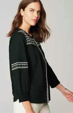 J.Jill Embroidered Smocked-Sleeve Top | Jjill-Women Shirts & Blouses