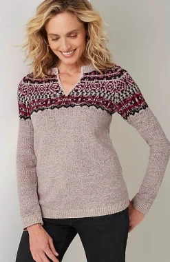 J.Jill Fair Isle Split-Neck Sweater | Jjill-Women Sweaters