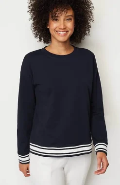 J.Jill Fit Elevate Terry Striped-Hem Pullover | Jjill-Women Tops & Tees