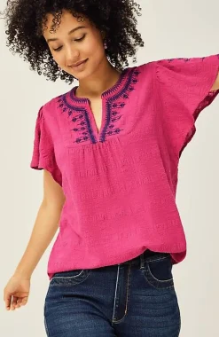 J.Jill Geometrically Embroidered Textured Top | Jjill-Women Shirts & Blouses