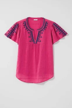 J.Jill Geometrically Embroidered Textured Top | Jjill-Women Shirts & Blouses