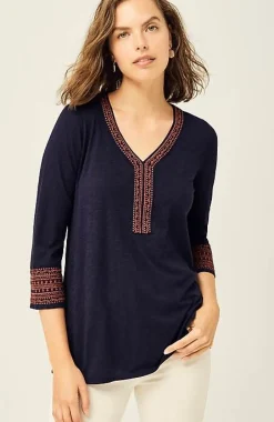 J.Jill Geometrically Embroidered V-Neck Tunic | Jjill-Women Tops & Tees
