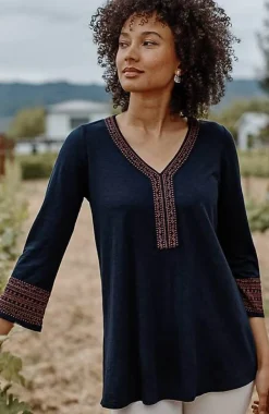 J.Jill Geometrically Embroidered V-Neck Tunic | Jjill-Women Tops & Tees