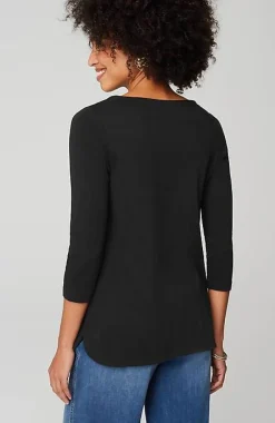 J.Jill Pima 3/4-Sleeve V-Neck Tee | Jjill-Women Tops & Tees