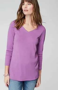 J.Jill Pima 3/4-Sleeve V-Neck Tee | Jjill-Women Tops & Tees