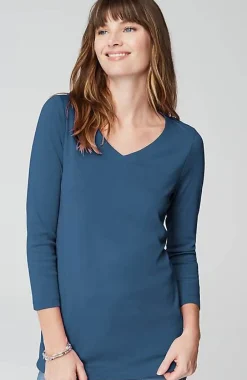J.Jill Pima 3/4-Sleeve V-Neck Tee | Jjill-Women Tops & Tees