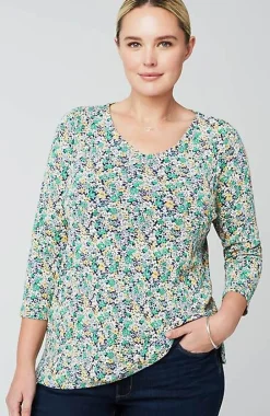 J.Jill Pima 3/4-Sleeve V-Neck Tee | Jjill-Women Tops & Tees