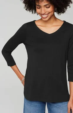 J.Jill Pima 3/4-Sleeve V-Neck Tee | Jjill-Women Tops & Tees