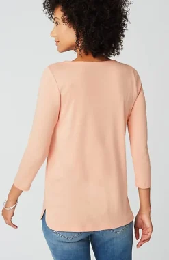 J.Jill Pima 3/4-Sleeve V-Neck Tee | Jjill-Women Tops & Tees