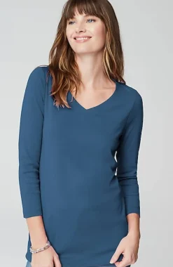 J.Jill Pima 3/4-Sleeve V-Neck Tee | Jjill-Women Tops & Tees