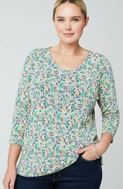 J.Jill Pima 3/4-Sleeve V-Neck Tee | Jjill-Women Tops & Tees
