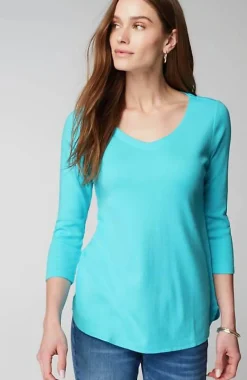 J.Jill Pima 3/4-Sleeve V-Neck Tee | Jjill-Women Tops & Tees