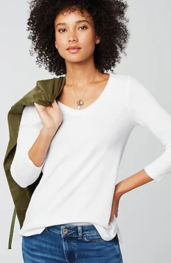J.Jill Pima 3/4-Sleeve V-Neck Tee | Jjill-Women Tops & Tees