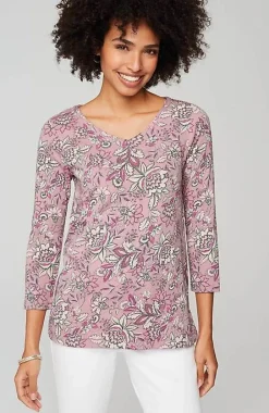 J.Jill Pima 3/4-Sleeve V-Neck Tee | Jjill-Women Tops & Tees