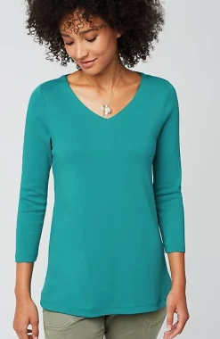 J.Jill Pima 3/4-Sleeve V-Neck Tee | Jjill-Women Tops & Tees