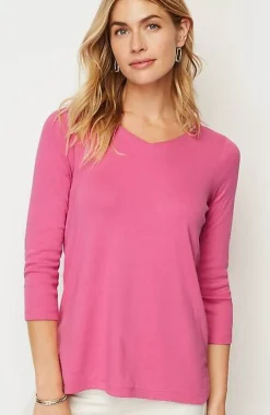 J.Jill Pima 3/4-Sleeve V-Neck Tee | Jjill-Women Tops & Tees