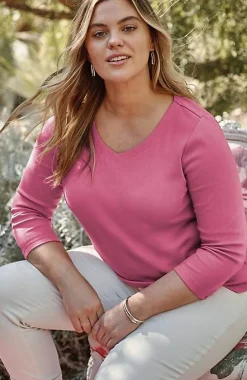 J.Jill Pima 3/4-Sleeve V-Neck Tee | Jjill-Women Tops & Tees