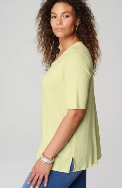 J.Jill Pima-Slub Scoop-Neck Side-Slit Tee | Jjill-Women Tops & Tees