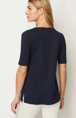 J.Jill Pima-Slub Scoop-Neck Side-Slit Tee | Jjill-Women Tops & Tees