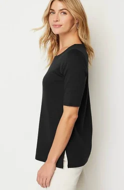 J.Jill Pima-Slub Scoop-Neck Side-Slit Tee | Jjill-Women Tops & Tees