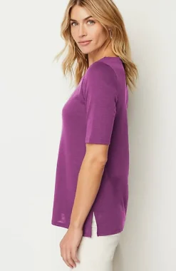 J.Jill Pima-Slub Scoop-Neck Side-Slit Tee | Jjill-Women Tops & Tees