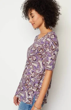 J.Jill Pima-Slub Scoop-Neck Side-Slit Tee | Jjill-Women Tops & Tees
