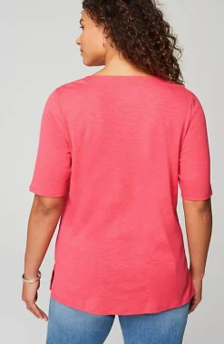 J.Jill Pima-Slub Scoop-Neck Side-Slit Tee | Jjill-Women Tops & Tees