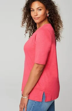 J.Jill Pima-Slub Scoop-Neck Side-Slit Tee | Jjill-Women Tops & Tees