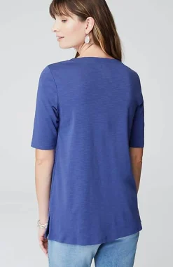 J.Jill Pima-Slub Scoop-Neck Side-Slit Tee | Jjill-Women Tops & Tees