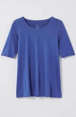 J.Jill Pima-Slub Scoop-Neck Side-Slit Tee | Jjill-Women Tops & Tees