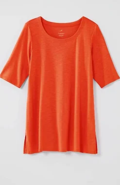 J.Jill Pima-Slub Scoop-Neck Side-Slit Tee | Jjill-Women Tops & Tees
