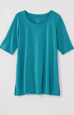 J.Jill Pima-Slub Scoop-Neck Side-Slit Tee | Jjill-Women Tops & Tees