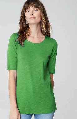 J.Jill Pima-Slub Scoop-Neck Side-Slit Tee | Jjill-Women Tops & Tees