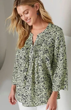 J.Jill Pintucked Printed Linen Popover | Jjill-Women Shirts & Blouses