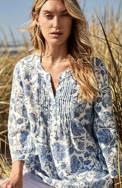 J.Jill Pintucked Printed Linen Popover | Jjill-Women Shirts & Blouses