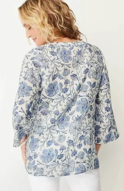 J.Jill Pintucked Printed Linen Popover | Jjill-Women Shirts & Blouses