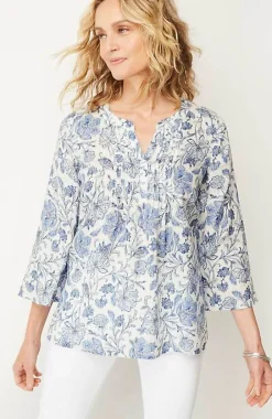 J.Jill Pintucked Printed Linen Popover | Jjill-Women Shirts & Blouses