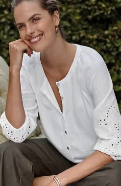 J.Jill Placed-Eyelet Mixed-Media Top | Jjill-Women Tops & Tees