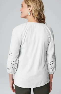 J.Jill Placed-Eyelet Mixed-Media Top | Jjill-Women Tops & Tees