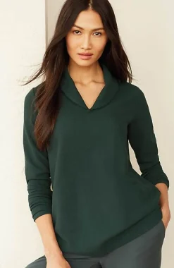 J.Jill Pure Jill Diagonal-Knit Folded-Collar Top | Jjill-Women Tops & Tees